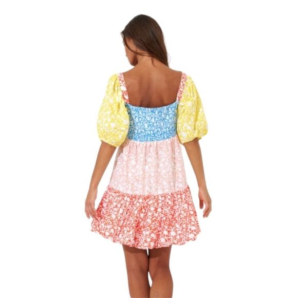 Oliphant Bubble Skirt Mini Dress Canary Multi-Color Balloon Short Puff Sleeve - Picture 2 of 16